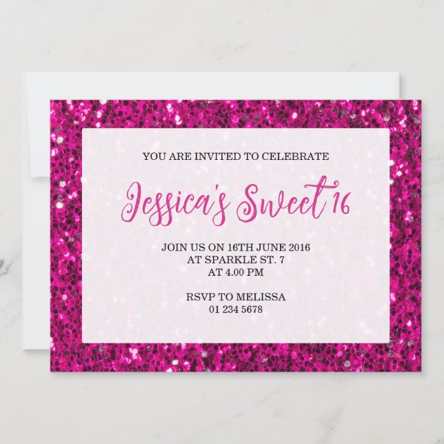 Invitación Purpurina de chispas rosadas calientes Sweet 16 gu (Anverso)