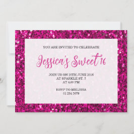 Invitación Purpurina de chispas rosadas calientes Sweet 16 gu