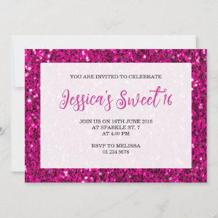 Invitación Purpurina de chispas rosadas calientes Sweet 16 gu