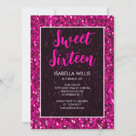 Invitación Purpurina de chispas rosadas calientes Sweet 16 gu