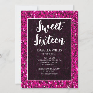 Invitación Purpurina de chispas rosadas calientes Sweet 16 gu