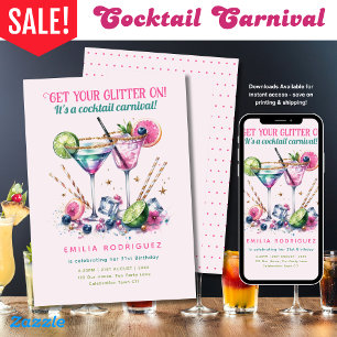 Invitación Purpurina de cócteles Candy Carnival Cumpleaños -