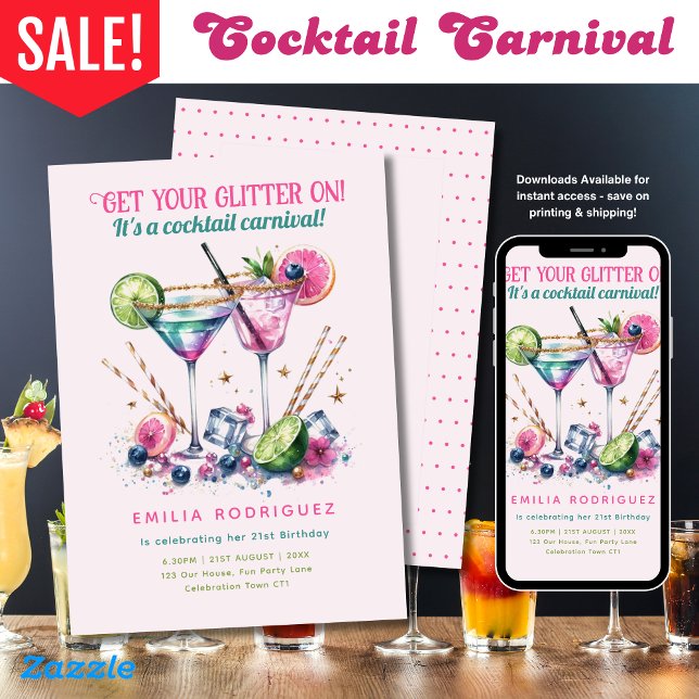 Invitación Purpurina de cócteles Candy Carnival Cumpleaños -  (Subido por el creador)