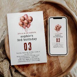 Invitación Purpurina de color de agua Rosa Globo de oro terce