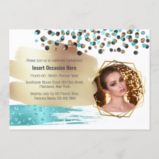 Invitación purpurina de confeti azul celeste azarí