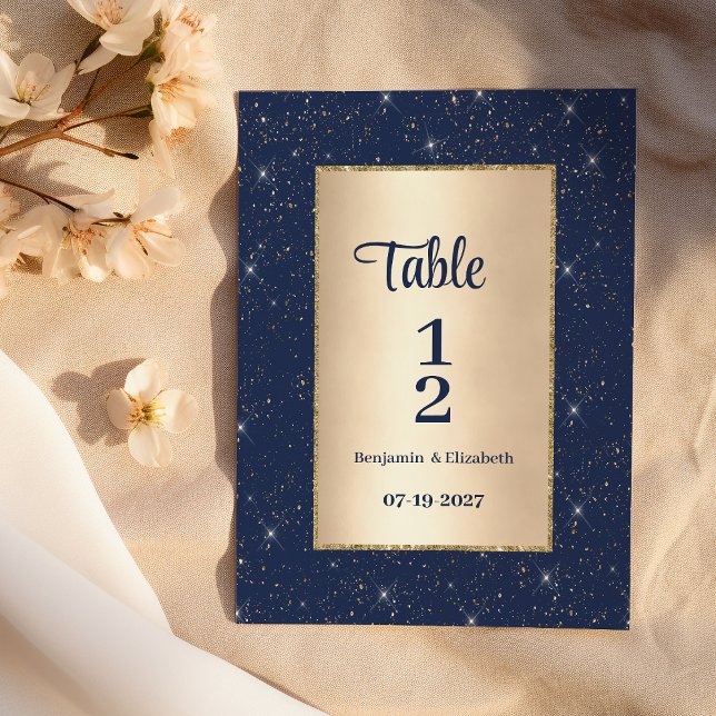 Invitación Purpurina de confeti de oro azul marino Glam Númer (Glam navy blue gold glitter confetti Table Numbers)