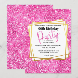 Invitación Purpurina de confeti rosa edad de fiesta elegante