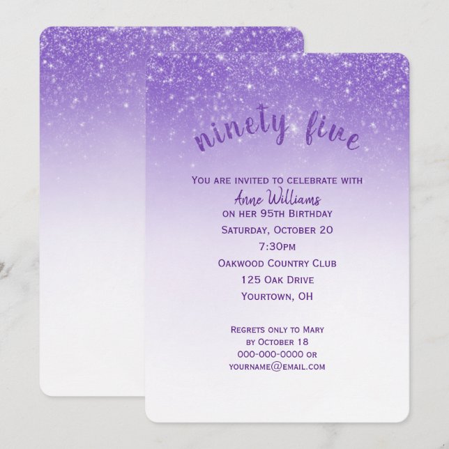 Invitación purpurina de confetti 95ª fiesta de cumpleaños (Anverso / Reverso)