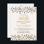 Invitación Purpurina de Confetti de Oro Negro Blanco 40 cumpl<br><div class="desc">Elegante purpurina de confeti negro y dorado en blanca 40 cumpleaños invitando a las mujeres.</div>