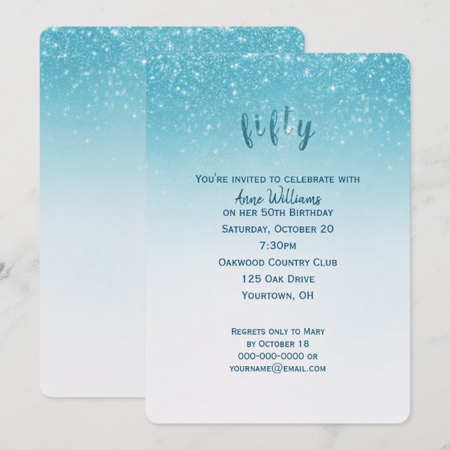 Invitación purpurina de confetti fiesta de cumpleaños 50 (Anverso / Reverso)