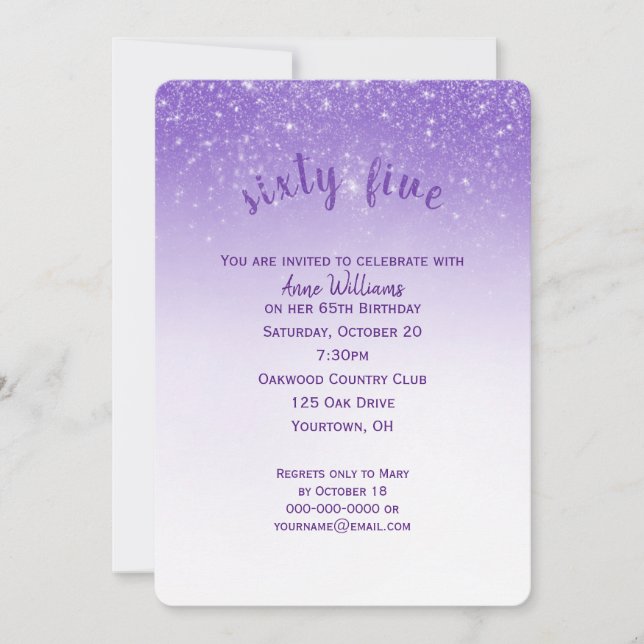 Invitación purpurina de confetti fiesta de cumpleaños número  (Anverso)