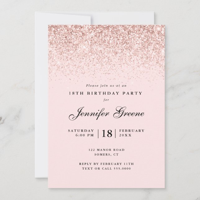 Invitación Purpurina de confetti rosado de Rubor, cualquier c (Anverso)