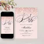 Invitación Purpurina de confetti rosado de Rubor, dulce 16 cu<br><div class="desc">Esta invitación de moda tiene un purpurina brillante y es perfecta para tu Sweet 16. Agregue el texto de su personalizado mediante el formulario de plantilla. Existen opciones adicionales para los tipos de letra y el diseño si elige "más personalizar" al final del formulario de plantilla.</div>