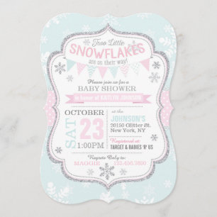 Invitación Purpurina de copo de nieve gemela Baby Shower
