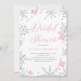 Invitación Purpurina de copos de nieve rosa ducha de novias