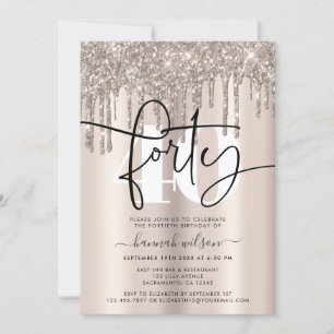 Invitación Purpurina de Crema Moderna Sparkly 40 Fiesta de cu