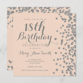 Invitación Purpurina de cumpleaños 18 Confetti Rubor Rosa