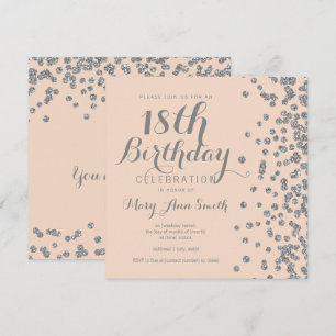 Invitación Purpurina de cumpleaños 18 Confetti Rubor Rosa
