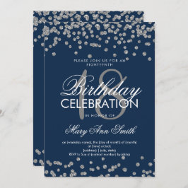 Invitación Purpurina de cumpleaños 18 de plata de la Marina C