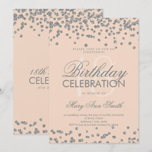 Invitación Purpurina de cumpleaños 18 Rosa Confetti rosado