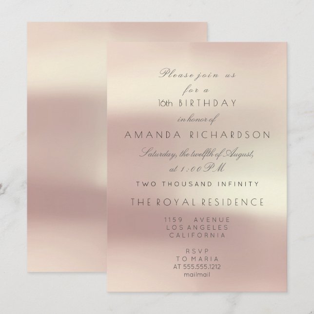 Invitación Purpurina de cumpleaños Pastel Rosa Rosa Rosa Rosa (Anverso / Reverso)