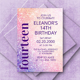 Invitación Purpurina de cumpleaños Purple Pink
