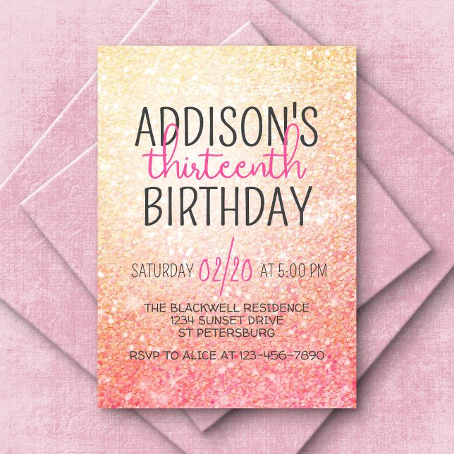 Invitación Purpurina de cumpleaños Rosa (Subido por el creador)