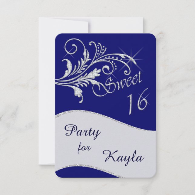 Invitación Purpurina de diamantes azules dulce 16 Fiesta (Anverso)