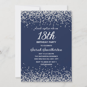 Invitación Purpurina de diamantes de plata azul de la marina 