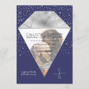 Invitación Purpurina  de diamantes de plata de la Marina Boda