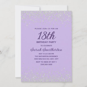 Invitación Purpurina de diamantes de plata Lavender 18º cumpl