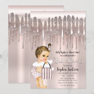 Invitación Purpurina de diamantes Rosa Rosa Icy Baby Shower