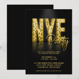 Invitación Purpurina de discoteca de oro Fiesta de Año Nuevo