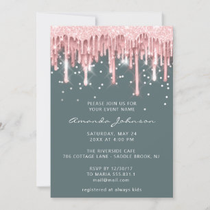 Invitación Purpurina de Drips Boda de novia Dulce 16 Rosa de 