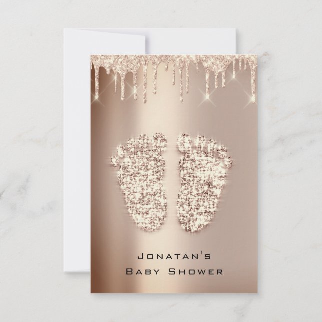 Invitación Purpurina de Dris Rosa de pies Baby Shower niño Ch (Reverso)