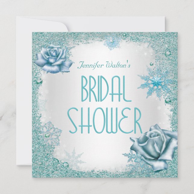 Invitación Purpurina de ducha de novia Roses blancos azules V (Anverso)