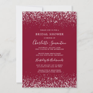 Invitación Purpurina de ducha de novia Silver Burgundy Glam