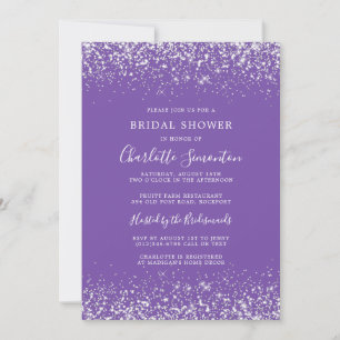 Invitación Purpurina de ducha de novia Silver Royal Purple