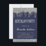 Invitación Purpurina de espuma azul de la marina de plata cua<br><div class="desc">Personalizado del Purpurina de Conducción de Plata y Navy Blue Sparkly Cualquier edad (13, 16, 18, 21, 30, 40, 50, 60) Invitación de fiesta de cumpleaños . Es la invitación perfecta (trece, dieciséis, dieciocho, veintiuno, treinta, cuarenta, cincuenta o sesenta) a divertirse y a la moda para el cumpleaños de una...</div>
