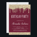 Invitación Purpurina de espuma de borgoña de oro de cualquier<br><div class="desc">Borgoña Marsala y Purpurina gotero de oro Personalizado Cualquier edad (13, 16, 18, 21, 30, 40, 50, 60) Adultos, Adolescentes o Fiesta de Cumpleaños . Esta es la invitación perfecta para un cumpleaños divertido y a la moda para una elegante modernidad (trece, dieciséis, dieciocho, veintiuno, treinta, cuarenta, cincuenta, sesenta o...</div>