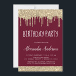 Invitación Purpurina de espuma de borgoña de oro de cualquier<br><div class="desc">Borgoña Marsala y Purpurina gotero de oro Personalizado Cualquier edad (13, 16, 18, 21, 30, 40, 50, 60) Adultos, Adolescentes o Fiesta de Cumpleaños . Esta es la invitación perfecta para un cumpleaños divertido y a la moda para una elegante modernidad (trece, dieciséis, dieciocho, veintiuno, treinta, cuarenta, cincuenta, sesenta o...</div>
