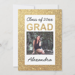 Invitación Purpurina de espuma de oro plano 1 Graduación de f