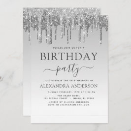 Invitación Purpurina de espuma de plata Cualquier cumpleaños 