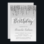 Invitación Purpurina de espuma de plata Cualquier cumpleaños<br><div class="desc">Personalizado de Purpurina con gota de plata,  cualquier invitación de cumpleaños. Esta es la invitación perfecta para el cumpleaños de una moderna fiesta de cumpleaños de Purpurina. Póngase en contacto con el diseñador para que coincida con los elementos personalizados.</div>