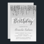 Invitación Purpurina de espuma de plata Cualquier cumpleaños<br><div class="desc">Personalizado de Purpurina con gota de plata,  cualquier invitación de cumpleaños. Esta es la invitación perfecta para el cumpleaños de una moderna fiesta de cumpleaños de Purpurina. Póngase en contacto con el diseñador para que coincida con los elementos personalizados.</div>