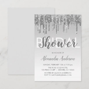 Invitación Purpurina de espuma de plata ducha de novia