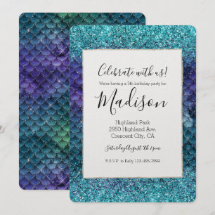Invitación Purpurina de espuma de sirena morada de Aqua verde