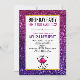 Invitación Purpurina de espuma rosa y morada 40 Fiesta de cum