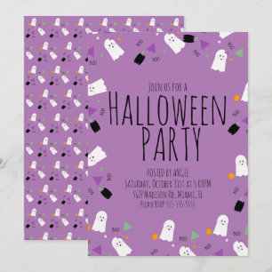 Invitación Purpurina de Fantasma de Halloween para Fiesta de