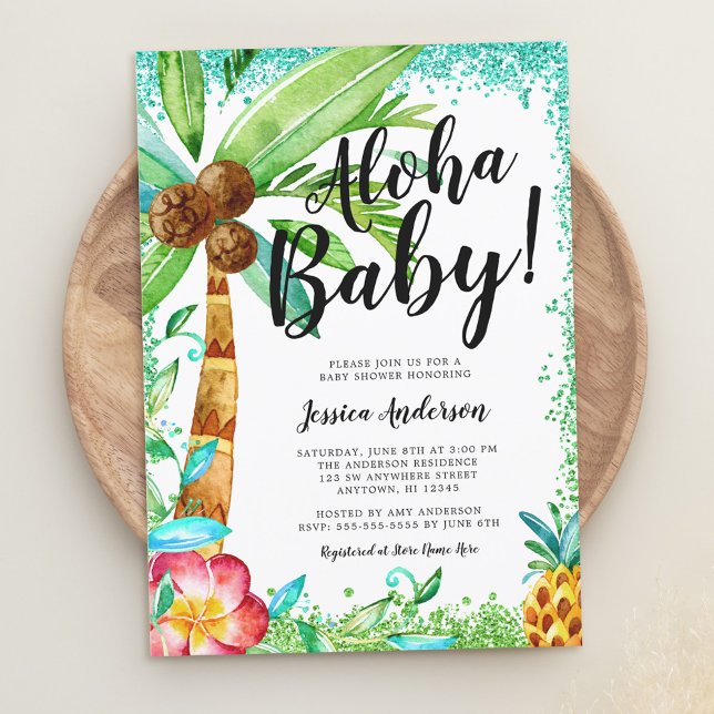 Invitación Purpurina de Faux-Baby Shower de Luau Tropical (Subido por el creador)